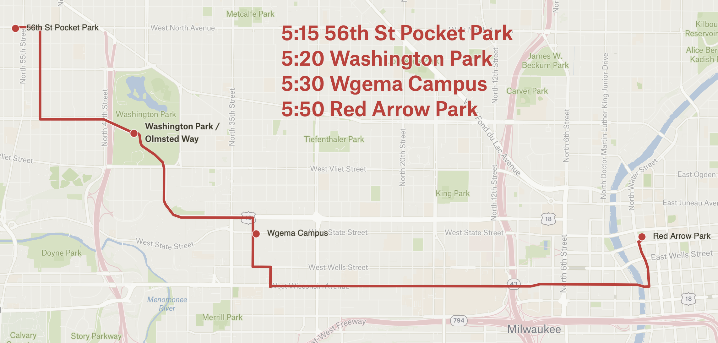 A map of the west side bike route through Milwaukee